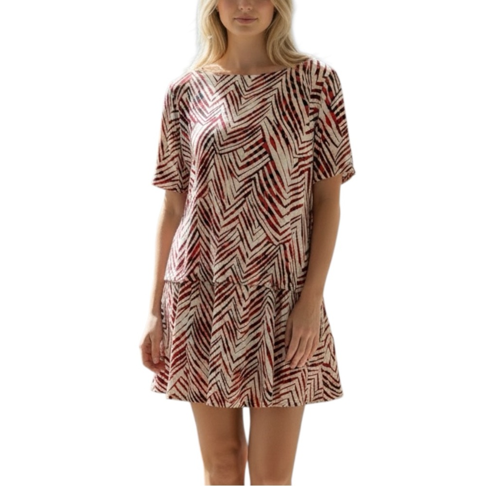 Minimum coord set a-line skirt & short sleeve top abstract print good condition